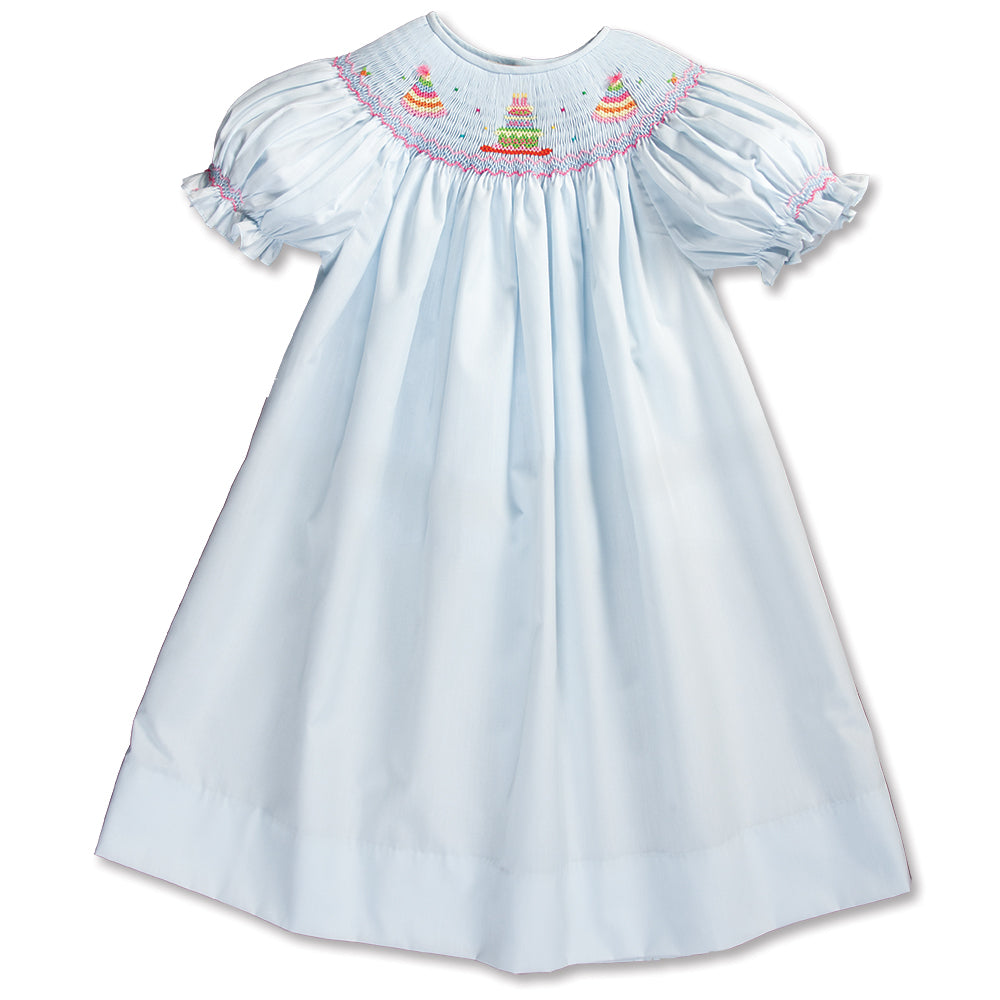 Birthday Party Cake Lt. Blue Smocked Bishop 16SP AYR 5783 A LBL
