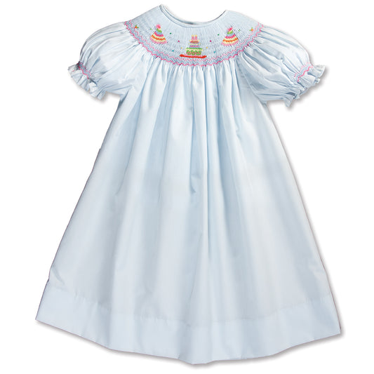 Birthday Party Cake Lt. Blue Smocked Bishop 16SP AYR 5783 A LBL