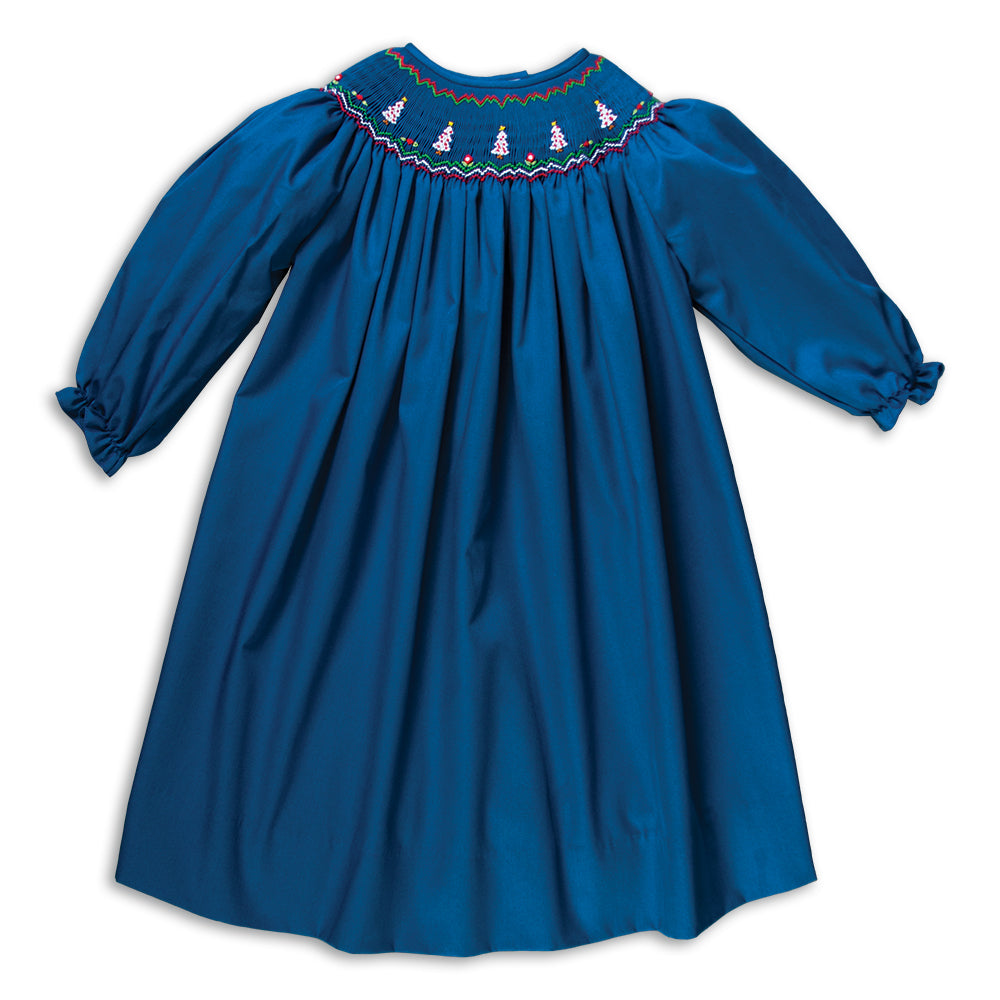 White Christmas Trees Royal Blue Smocked Long Sleeve Bishop Rosalina Baby Boutique White Christmas Trees Royal Blue Smocked Long Sleeve Bishop Rosalina Baby Boutique