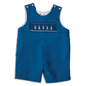 White Christmas Trees Royal Blue Smocked Romper 16H 5811 R