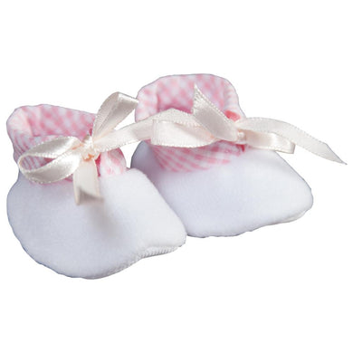 White Fleece & Pink Gingham Doll Shoes 5850