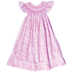 Pink Bubbles English Smocked Angel Sleeve Bishop w/RicRac 17SP 5856 A