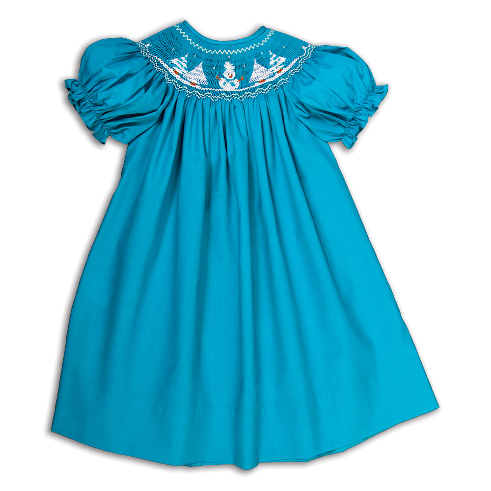Wonderland Snowman Winter Blue Smocked Bishop 16H 5868 A