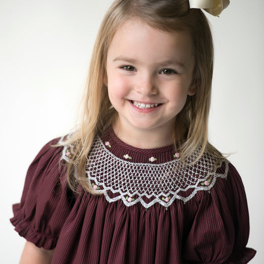 Maroon Pinstripe English Smocked Bishop 17F 5899 A
