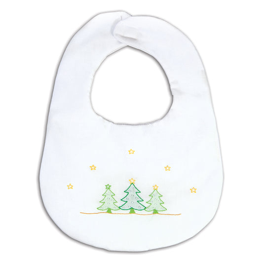 Christmas Trees Shadow Embroidered White Bib 16H 5906 BIB