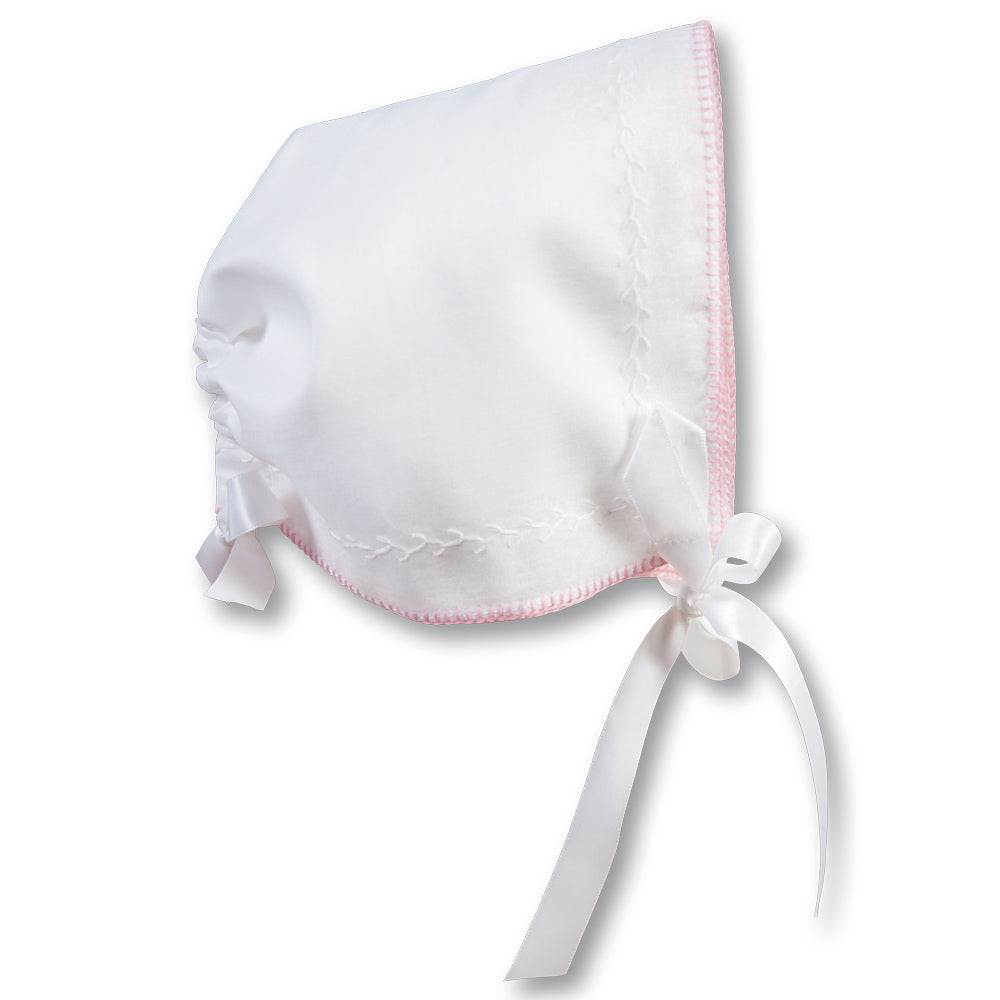 Michelle White Hankie Bonnet with Pink Trim AYR 5910 PK