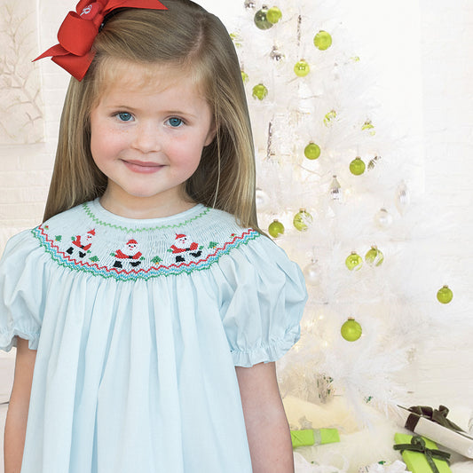 Santa Trio Light Blue Smocked Bishop 16H 5916 A
