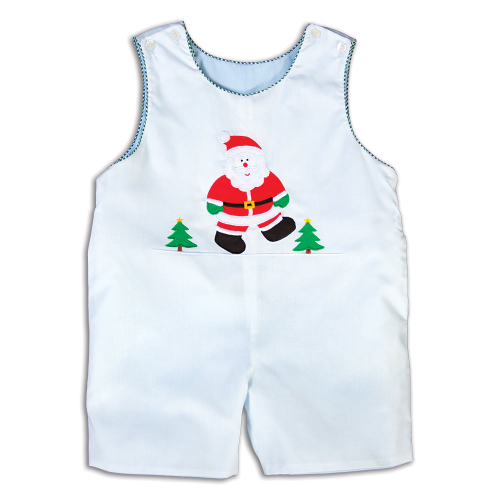 Santa Light Blue w/Green Gingham Trim Romper 16H 5916 R