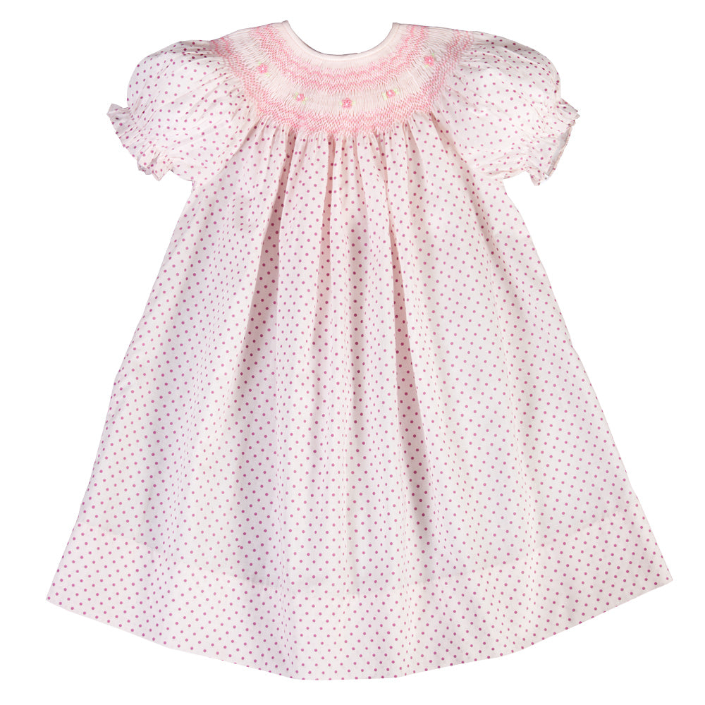 Amelia Pink Fuchsia Dot English Smocked Bishop 18SP 5924 A