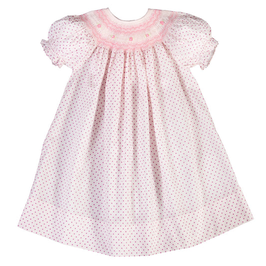 Amelia Pink Fuchsia Dot English Smocked Bishop 18SP 5924 A