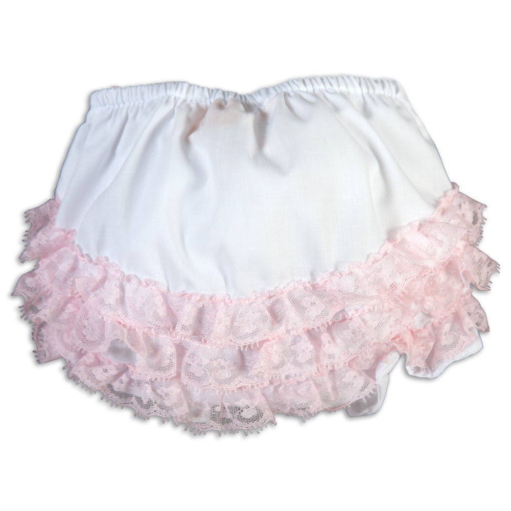 White Diaper Cover with Pink Ruffled Lace AYR 5934DCG WH