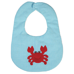 Happy Crab Turquoise Seersucker Bib 17SU 5941 BIB TQ