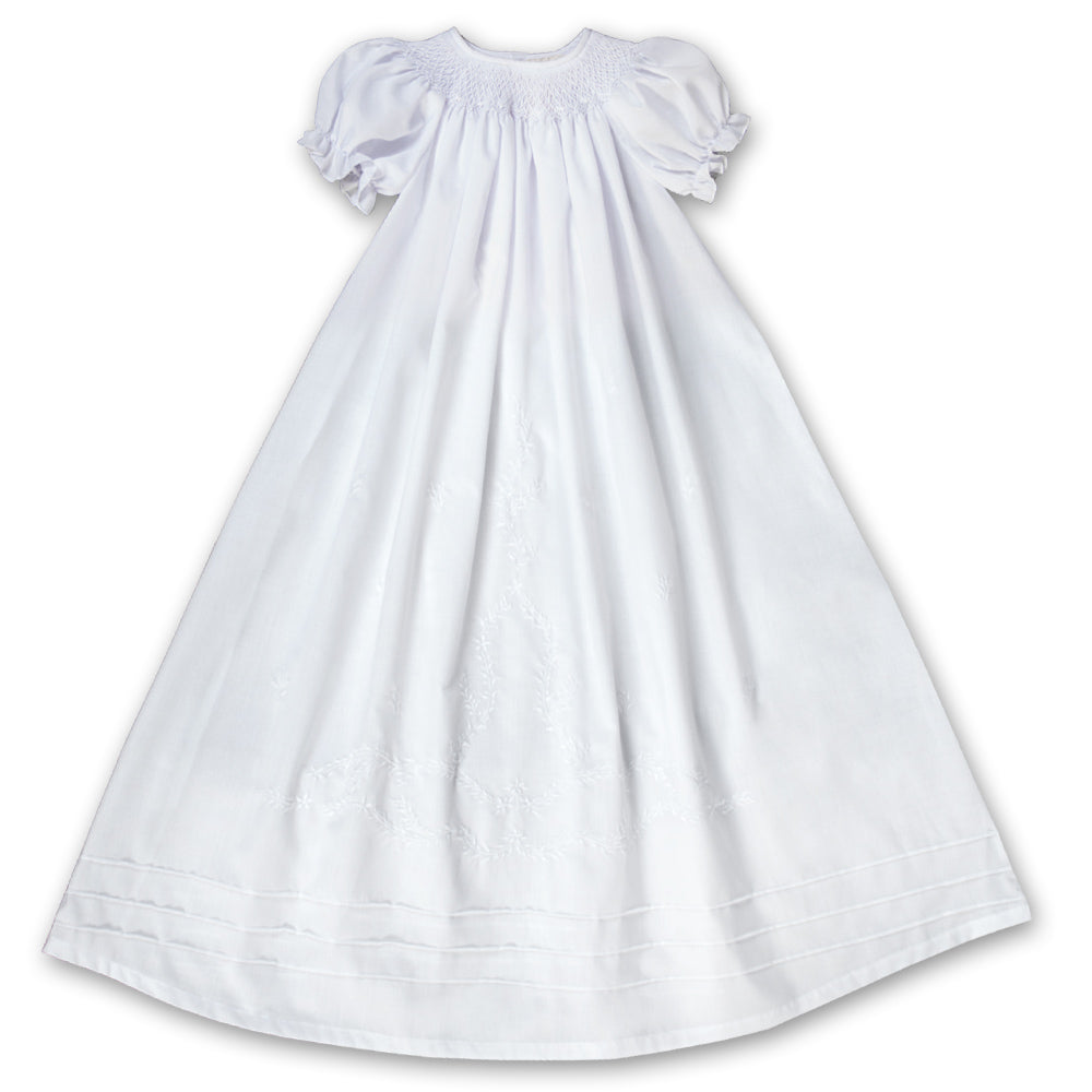White Smocked Bishop Christening Gown – Rosalina Baby Boutique