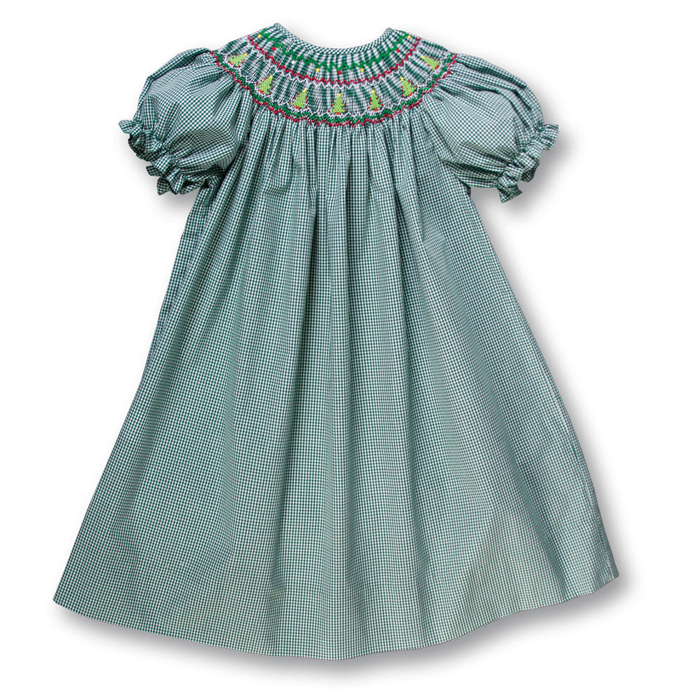 Christmas Trees Green Gingham Smocked Bishop 17H 5975 A