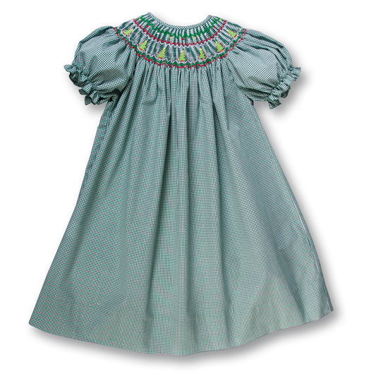 Christmas Trees Green Gingham Smocked Bishop 17H 5975 A