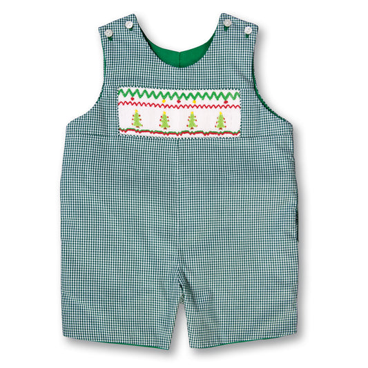 Christmas Trees Green Gingham Reversible Smocked Romper 17H 5975 R