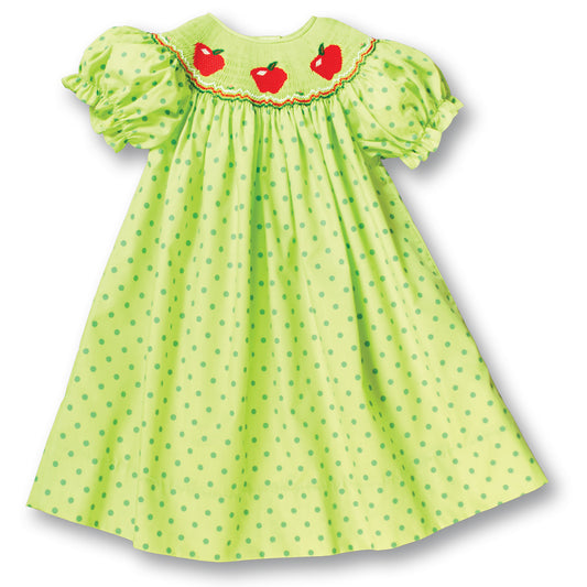 3 Apples Apple Green Polka Dot Smocked Bishop 17F 5994 A