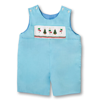 Snowmen & Christmas Trees Turquoise Reversible Smocked Romper 17H 5997 R