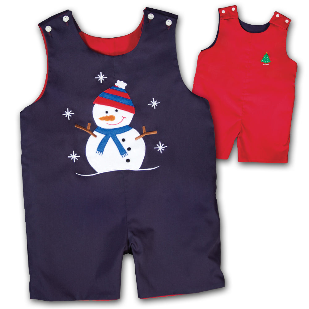 Snowman and Christmas Tree Navy Blue and Red Reversible Romper 16H 5998 R