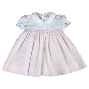 Carina Light Blue & Pink Smocked Baby Dress with Peter Pan Collar 18SP 6024 D