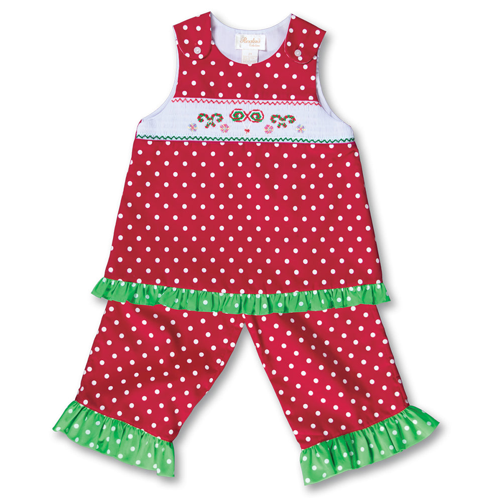 Holiday Treats Red White Polkadot Smocked Blouse/Pants 17H 6031 BP2