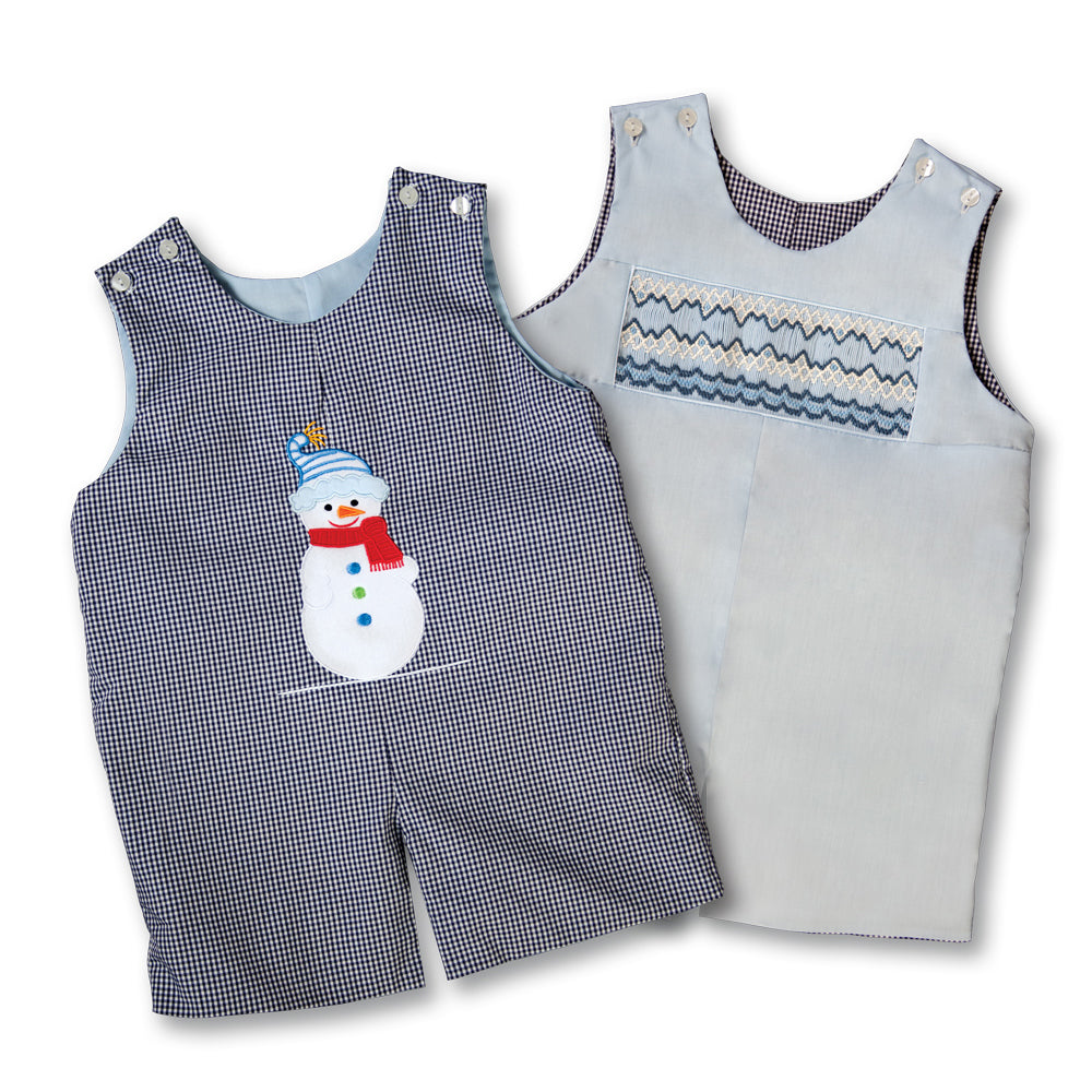 Snowman Medium Blue English Smocked Reversible Romper 17H 6056 R
