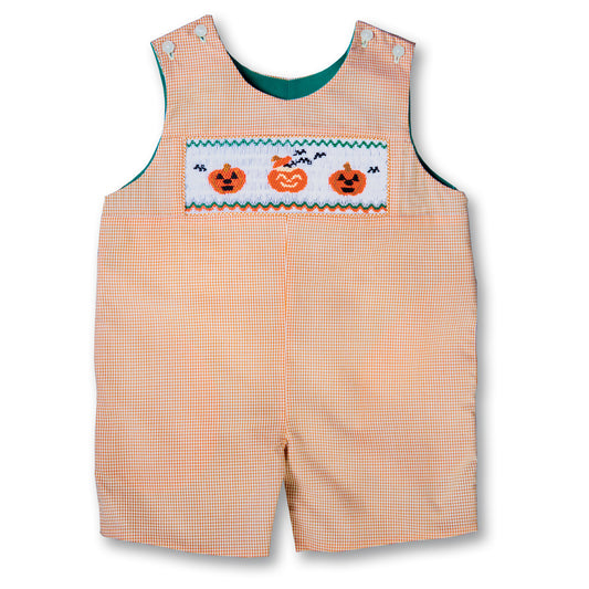 Jack-o'-lanterns & Bats Beige Gingham Reversible Smocked Romper 17F 6064 R
