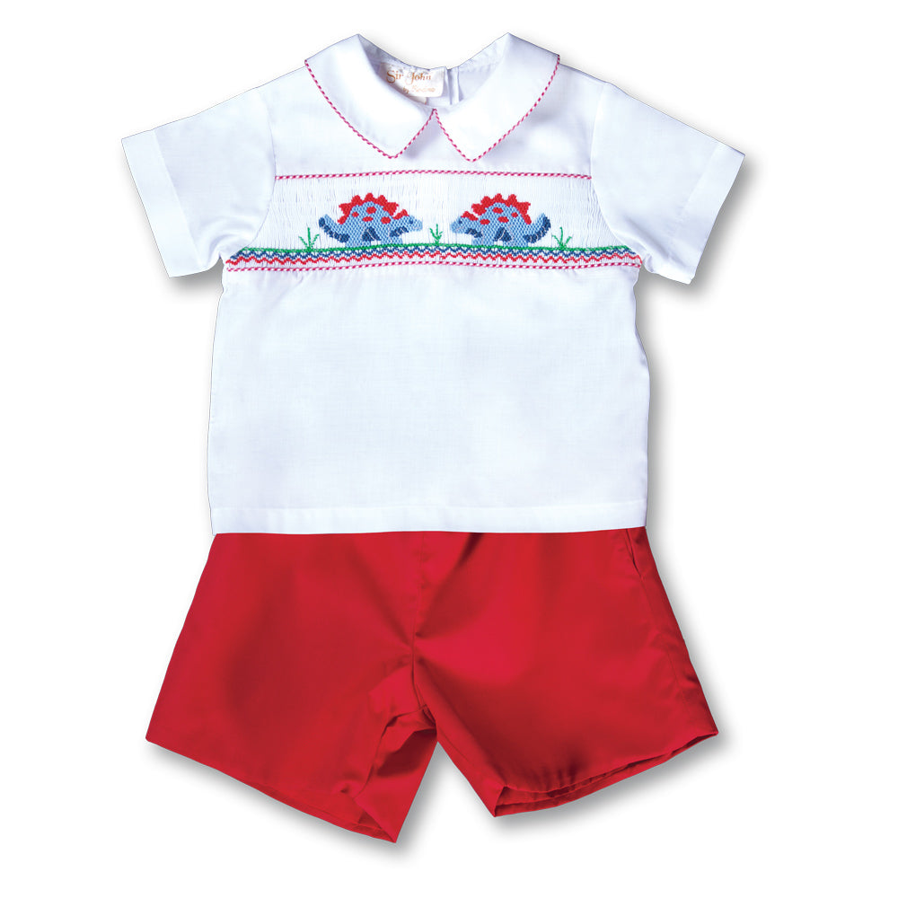 Stegosaurus Friends Red Smocked Short Set 17F 6078 SS2