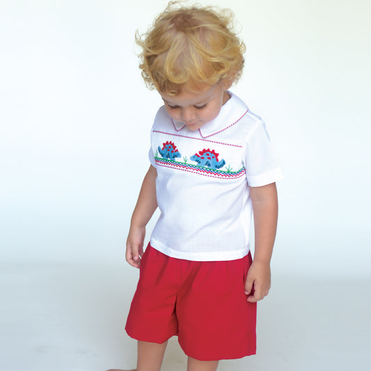 Stegosaurus Friends Red Smocked Short Set 17F 6078 SS2