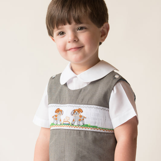 Puppy Chow Tiny Black Gingham Reversible Smocked Longall 17F 6091 L