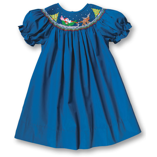 Santa Sleigh Royal Blue Smocked Bishop 17H 6092 A