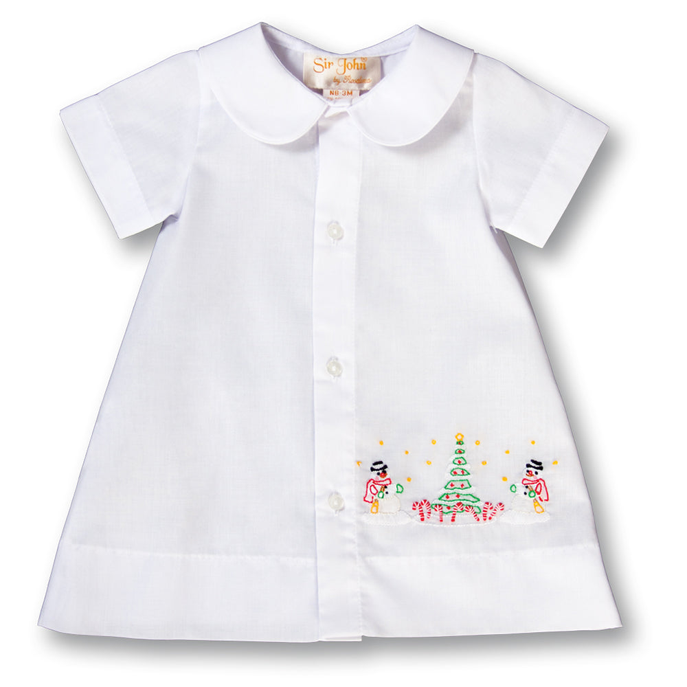 Snowmen Christmas Shadow Embroidered Boy White Daygown 17H 6101 DGB