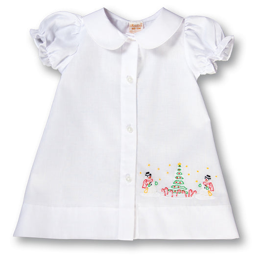 Snowmen Christmas Shadow Embroidered Girl White Daygown 17H 6101 DGG