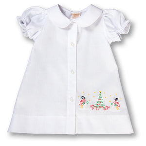 Snowmen Christmas Shadow Embroidered Girl White Daygown 17H 6101 DGG