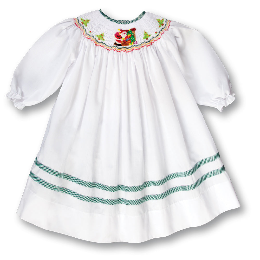 Christmas Eve Santa Long Sleeve White Smocked Bishop 17H 6103 B