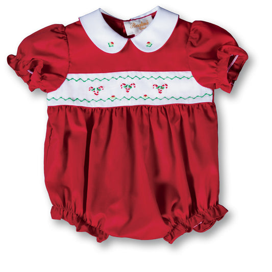 Candy Canes Red Hand Embroidered Girl Bubble w/Collar 17H 6105 BUG