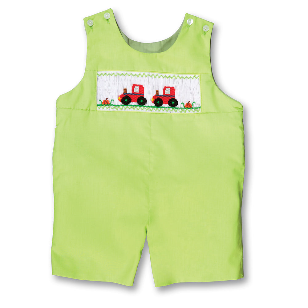 Trotting Tractors Apple Green Reversible Smocked Romper 17F 6107 R