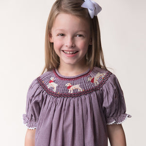Lovable Labs Maroon White Gingham Smocked Bishop w/RicRac 17F 6109 A