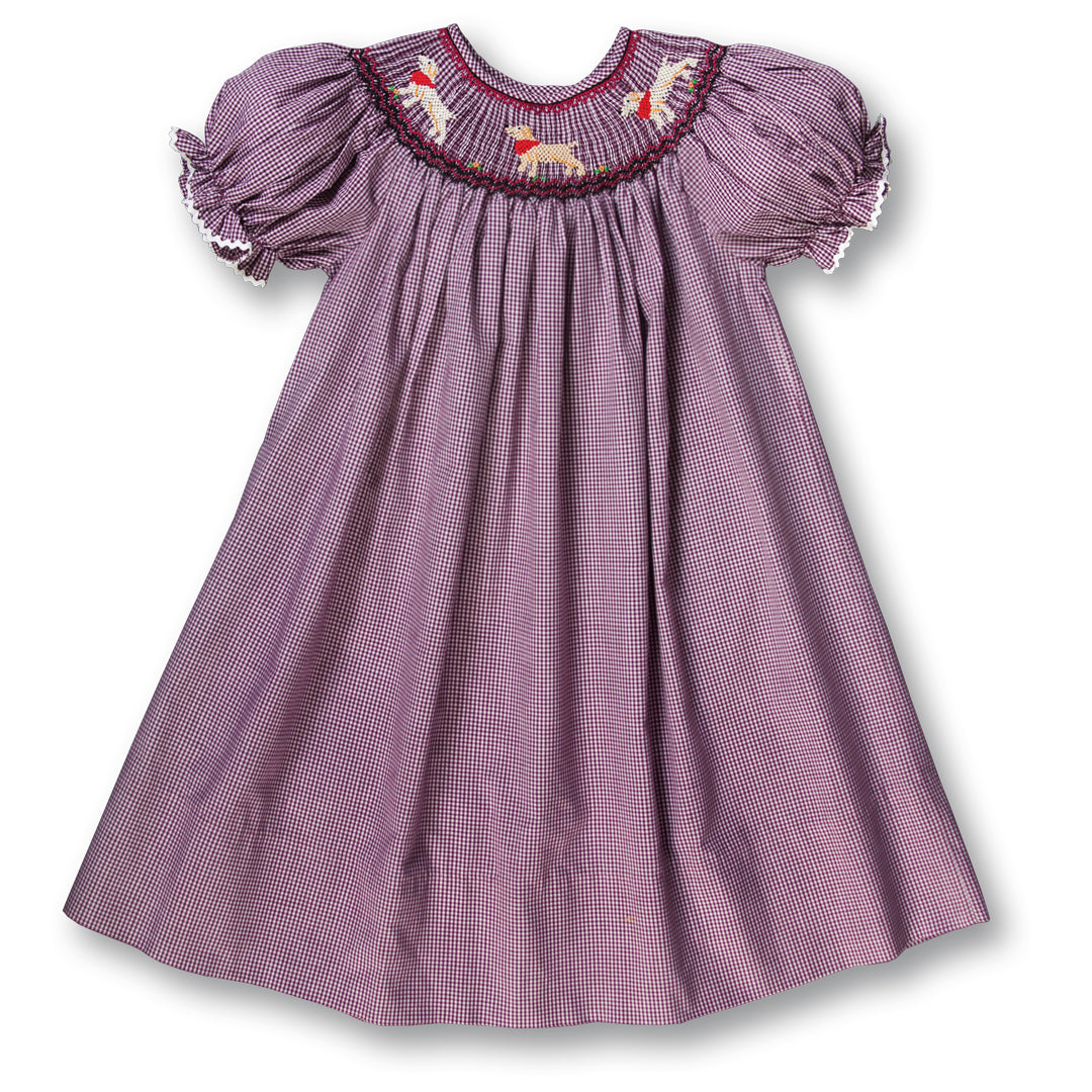 Lovable Labs Maroon White Gingham Smocked Bishop w/RicRac 17F 6109 A
