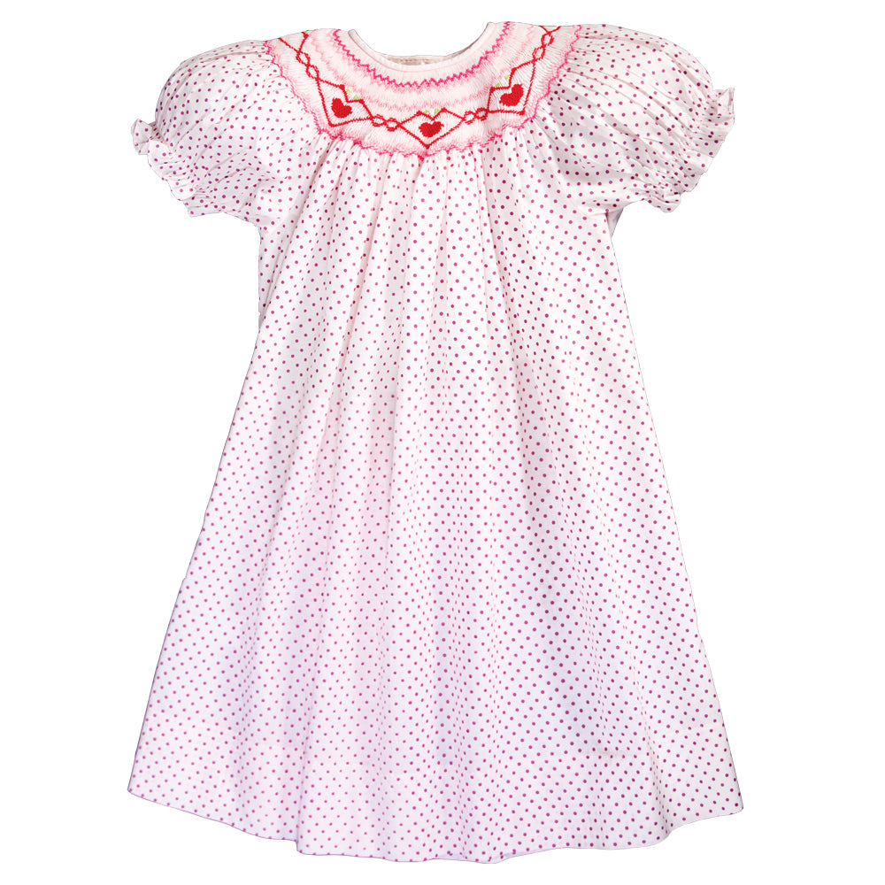Red Hearts Pink Fuchsia Dot Smocked Bishop 18SP 6128 A