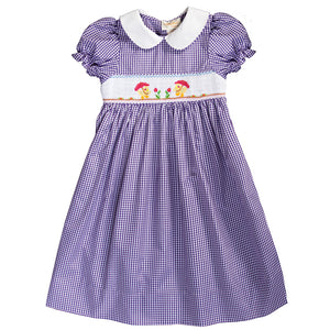 Umbrella Ducks Purple Gingham Smocked Dress w/Collar & Sash 18SU 6135 D