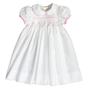 Sarah Off-White & Pink English Smocked Baby Dress 18SP 6136 D