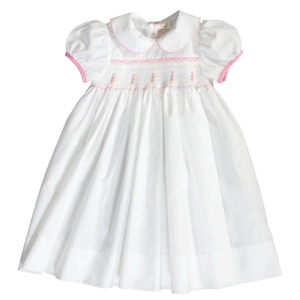 Sarah Off-White & Pink English Smocked Baby Dress 18SP 6136 D