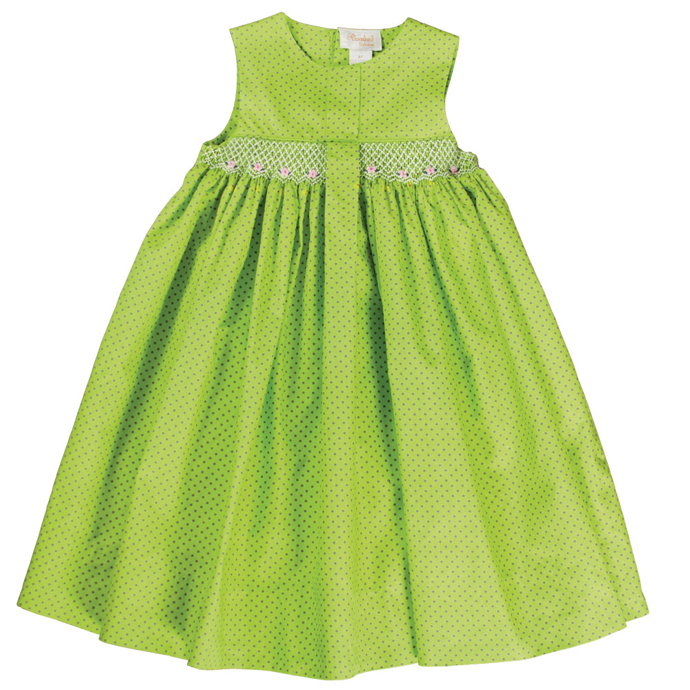 Kady Apple Green Grey Dot English Smocked Pleated Sundress 18SU 6137 SD
