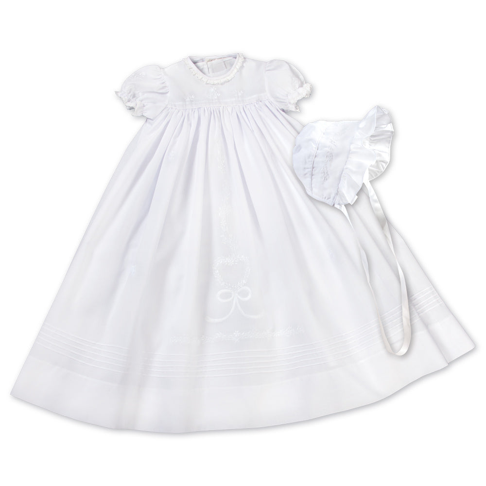 Heart & Bow White Christening Gown with Bonnet & Slip AYR 6160 CG