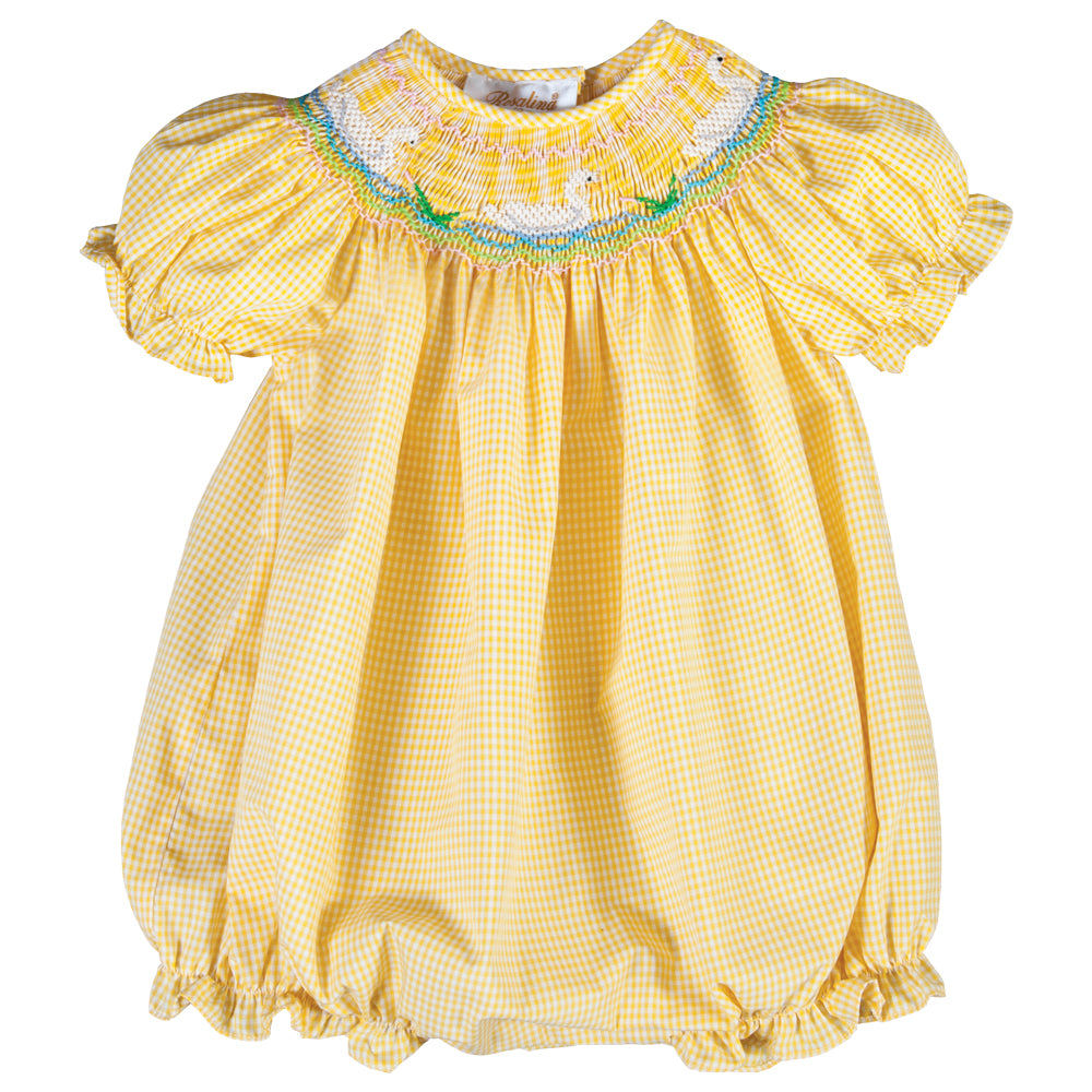 Swan Bevy Yellow Gingham Smocked Girl Bubble 18SP 6166 BUG