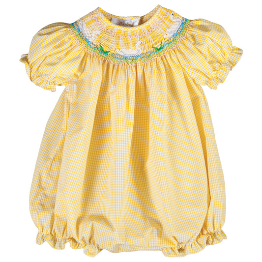 Swan Bevy Yellow Gingham Smocked Girl Bubble 18SP 6166 BUG