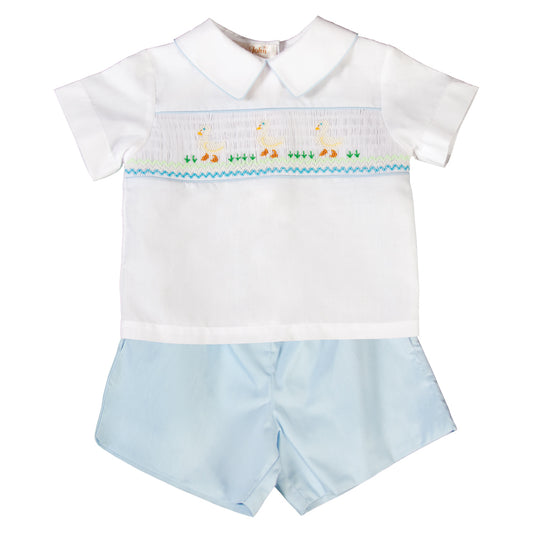 White Ducks White/Light Blue Smocked Short Set 18SP 6171 SS2