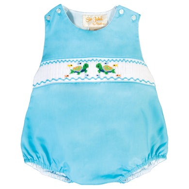 Turtle Friends Turquoise Smocked Boy Bubble 18SU 6181 BUB