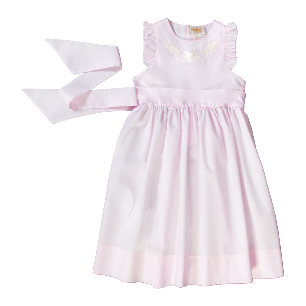 Embroidered Light Pink Sundress w/Sash & Flutter Sleeves 18SP 6197 SD